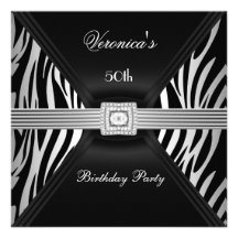 50th Birthday Silver Black Zebra Diamond  Jewel Custom Announcement