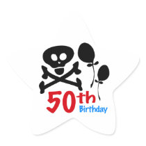 50th Birthday Skull Crossbones Star Stickers