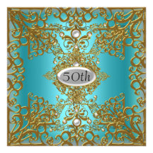 50th Birthday Teal Party Invitation Jewel