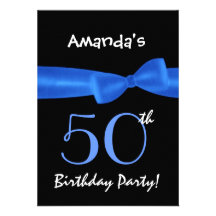 50th Birthday Template Blue Bow W424 Personalized Invites
