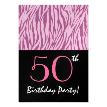 50th Birthday Zebra Stripes Pink Purple Template Personalized Invitations