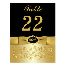 50th Black Gold Floral Table Number Post Card
