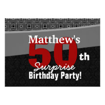 50th Surprise Birthday Black White Red Y327 Personalized Invitations