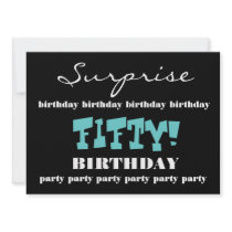 50th SURPRISE Birthday Party Invitation Aqua Black