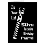 50th SURPRISE Birthday Party Invitation - Zipper Greeting Cards