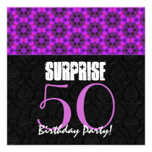 50th Surprise Birthday Party Magenta Black  V10A5 Personalized Invitations