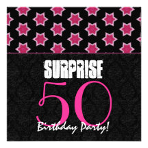 50th Surprise Birthday Party Pink and Black  V10A4 Invite