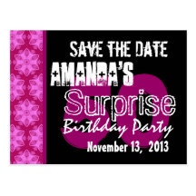 50th Surprise Birthday Party Pink Pattern Template Postcards