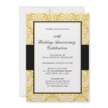 50th Wedding Anniversary Gold and Black Damask Personalized Invites