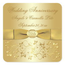 50th Wedding Anniversary Gold Floral Sticker