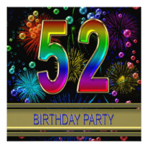 52nd Birthday party Invitation with bubbles