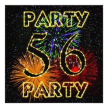 56th birthday party invitation with fireworks