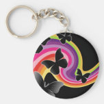 5 Black Butterflies On Swirly Rainbow Key Chain