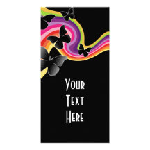 5 Black Butterflies On Swirly Rainbow Photo Greeting Card