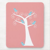 5 Blue Birds in a Tree in Pink Mousepad
