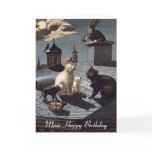 5 Cats singing on a roof at night birthday card