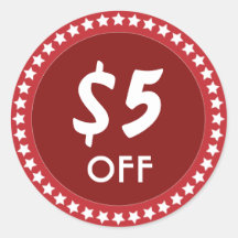 5 Dollar OFF Sales Discount Red Sticker