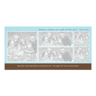 5 Photo Blue and Brown Montage Birth Annoucement Photo Card by zooloupaper