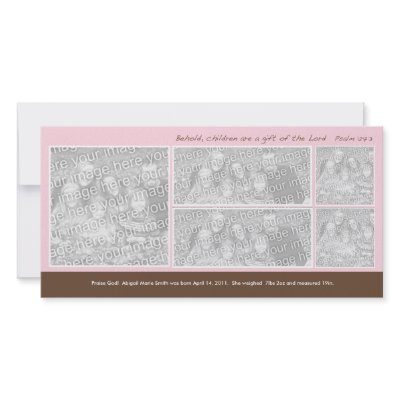 5 Photo Pink and Brown Montage Birth Announcement Photo Card Template by zooloupaper