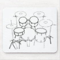 5 Piece Drum Kit: Black & White Drawing: