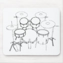 5 Piece Drum Kit: Black & White Drawing: mousepads