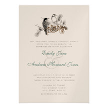5 x 7 Vintage Love Birds Wedding Invitation