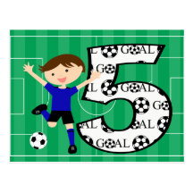 5th Birthday Blue and Black Soccer Goal Postcard
