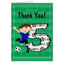 5th Birthday Blue and Black Soccer Thank You v2 Greeting Cards