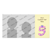 5th Birthday Cartoon in Pink. Photo Card Template
