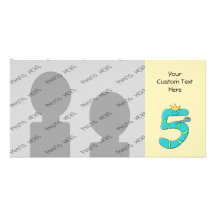 5th Birthday, Cartoon Monster in Teal. Personalized Photo Card