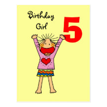 5th birthday girl postcard