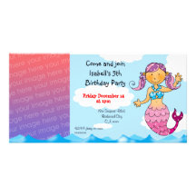 5th birthday mermaid girl party personalized custom photo card