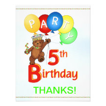 5th Birthday Party Bear Thank You Announcement