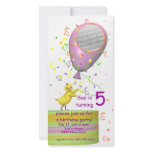 5th Birthday Party Chicken Invite Pink Balloon Photo Card Template