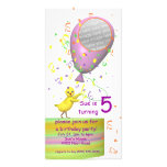 5th Birthday Party Chicken Invite Pink Balloon Photo Card Template