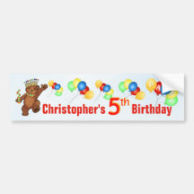 5th Birthday Party Teddy Bear Prince Bumper Sticker