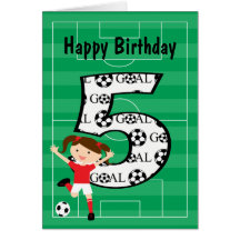 5th Birthday Red and White Soccer Girl 1 Cards