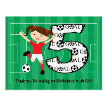 5th Birthday Red and White Soccer Girl 1 Post Cards