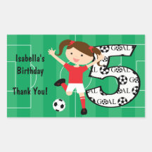 5th Birthday Red and White Soccer Girl 1 Rectangle Stickers