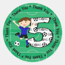 5th Birthday Thank You Blue and Black Soccer Goal Sticker