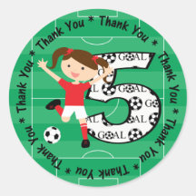 5th Birthday Thank You Red and White Soccer Girl 1 Stickers