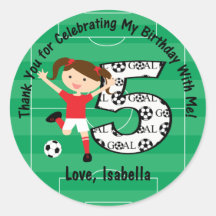 5th Birthday Thank You Red and White Soccer Girl Stickers