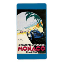 5th Grand Prix de Monaco Vintage Advertising Poste Personalized Shipping Labels