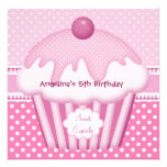5th Sweet Cupcake White Pink Spots Girls Custom Announcements