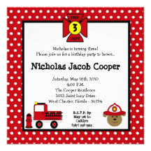 5x5 Fire Dog Firetruck Birthday Party Invitation