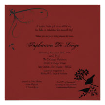 5x5 Maroon Bird Shower Invitation