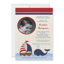 5x7 Ahoy Nautical Whale Boat Birthday Invitation
