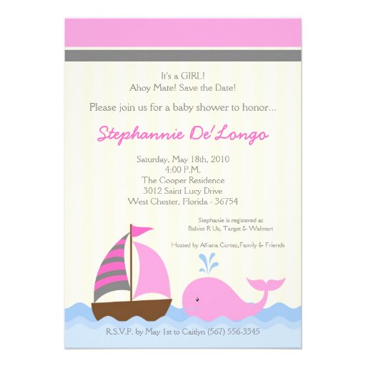 5x7 AhoyNautical Whale Boat Baby Shower Invitation