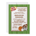 5x7 All Star Green Birthday Party Invitation
