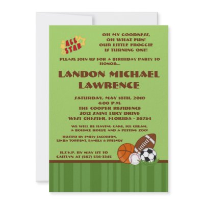 5x7 All Star Green Birthday Party Invitation by AnnLeeDesigns